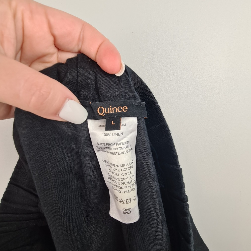 Quince Women's Black 100% European Linen Straight Leg Elastic Waist Pants Size L - Picture 6 of 9